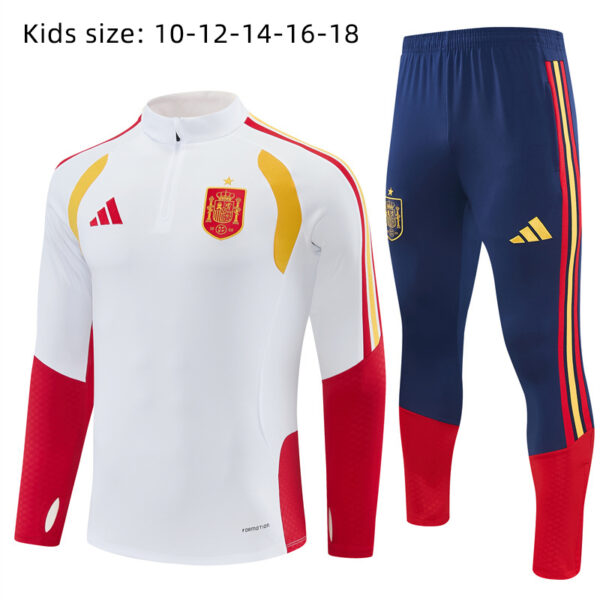2026 Spain White Half-Zip Training Suit Kids Set