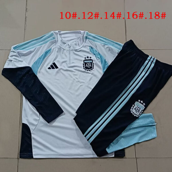 2026 Argentina White Half-Zip Training Suit Kids Set