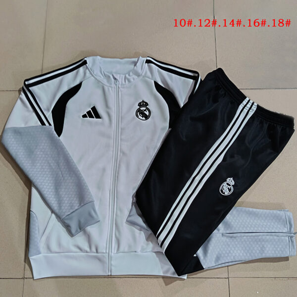26/27 Real Madrid White Long Zipper Training Kit Kids Set