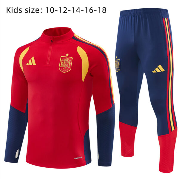 2026 Spain Red Half-Zip Training Suit Kids Set