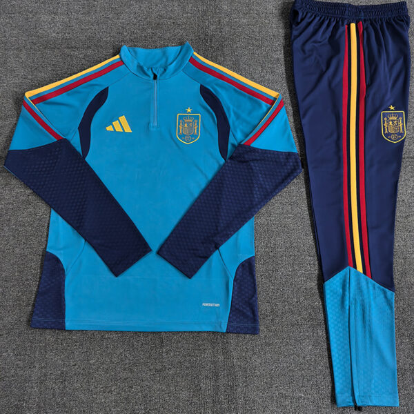 2026 Spain Lake Blue Half-Zip Training Suit Kids Set