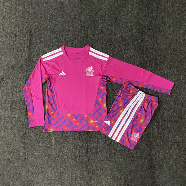 2026 Mexico Pink Goalkeeper Long-Sleeve Set (Long-Sleeve + Shorts) Kids Set