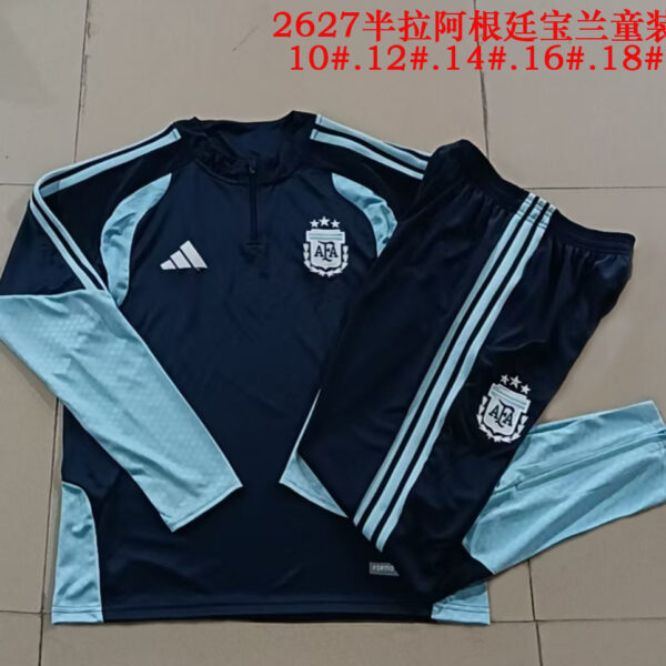2026 Argentina Royal Blue Half-Zip Training Suit Kids Set