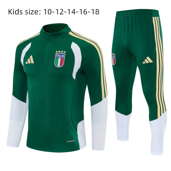 2026 Italy Green Half-Zip Training Suit Kids Set