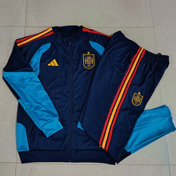 2026 Spain Royal Blue Long Zipper Training Suit Kids Set