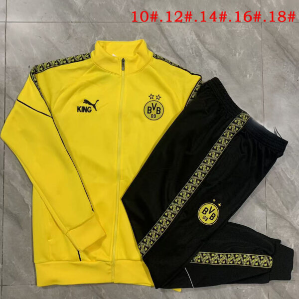 25/26 Borussia Dortmund Yellow Long Zip Training Suit Kids Set
