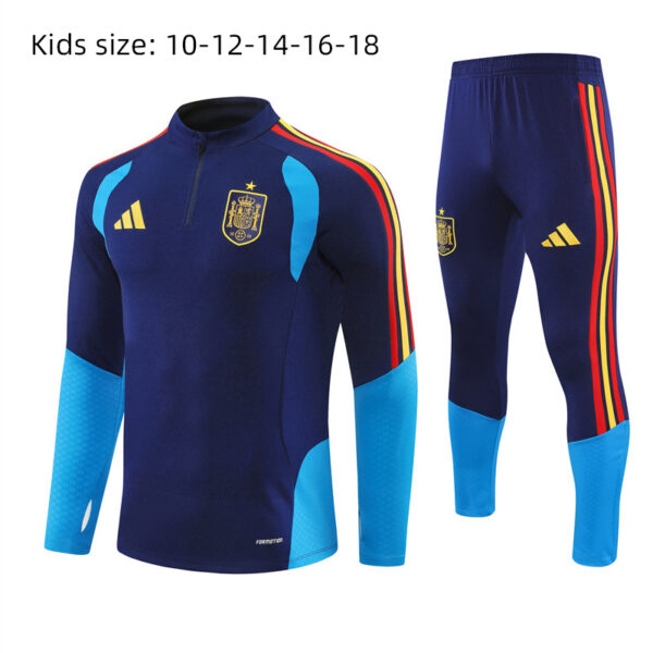2026 Spain Royal Blue Half-Zip Training Suit Kids Set