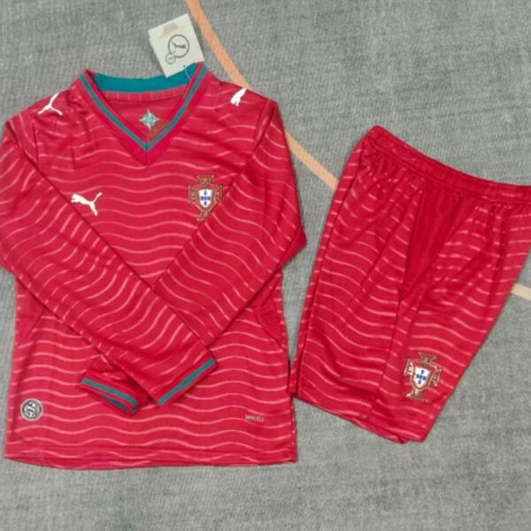 2026 Portugal World Cup Home Set Long-Sleeved Suit (Long-Sleeved + Shorts) Kids Set