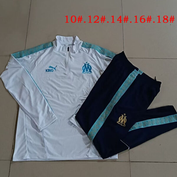 25/26 Marseille White Half-Zip Training Suit Kids Set