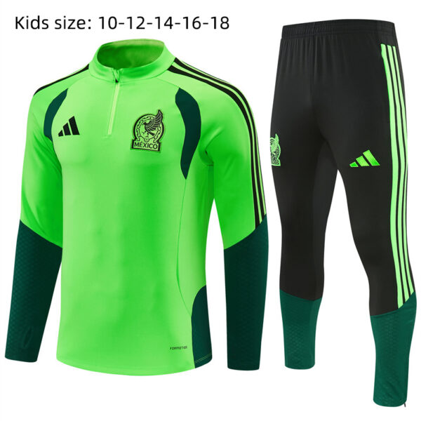 2026 Mexico Green Half-Zip Training Suit Kids Set