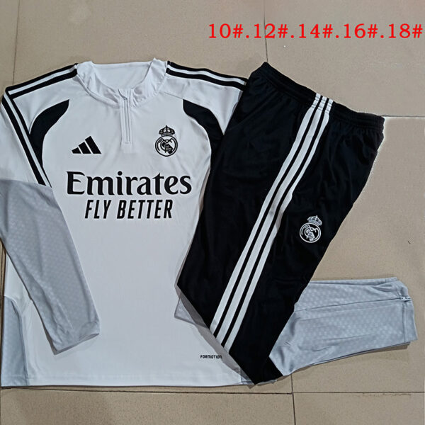 26/27 Real Madrid White Half-Zip Training Kit Kids Set