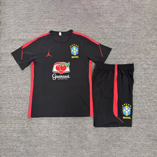 2026 Brazil Black Short-Sleeve Training Suit Kids Set