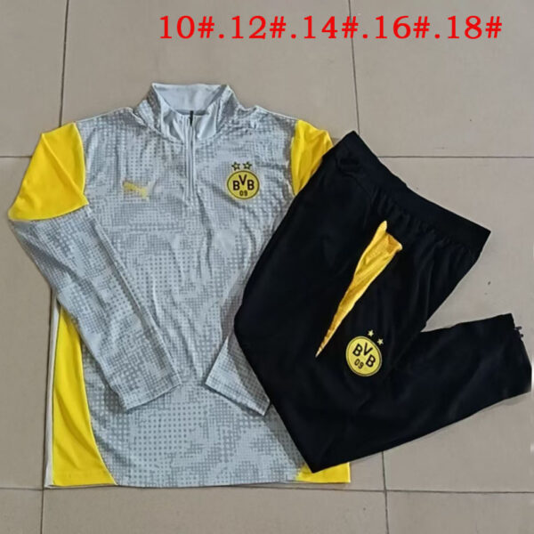 25/26 Borussia Dortmund Light Grey Half-Zip Training Suit Kids Set