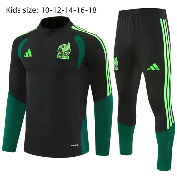 2026 Mexico Black Half-Zip Training Suit Kids Set