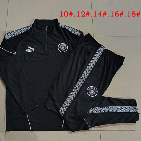 26/27 Manchester City Black Half-Zip Training Kit Kids Set